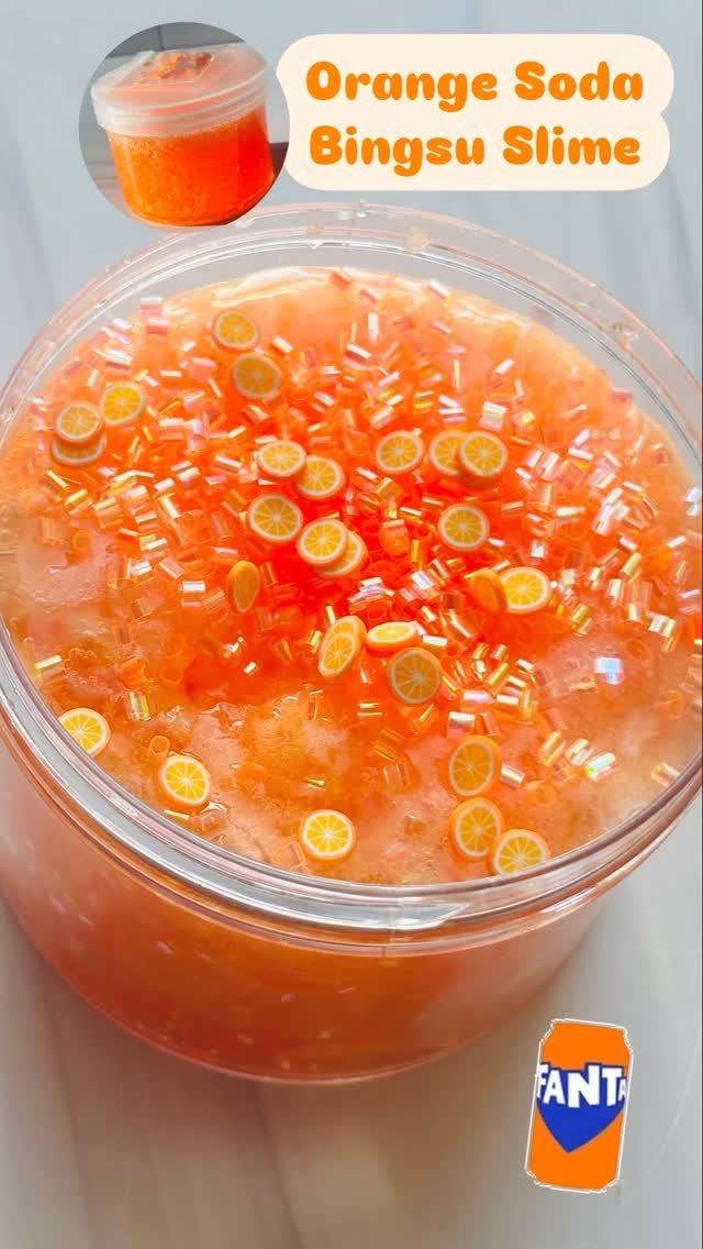 Orange Scented Crunchy Bingsu Slime!! 🍊🥤

#stickerslime #slime #slimeshop #youngbusinessowner #youthbusiness #fun #sensory