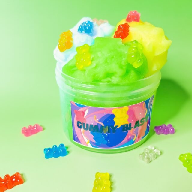 New slime alert!!! Showing our new slime called Gummy Blast! This one has a icee texture and peach scent. Mix the three colors to make a cool green!